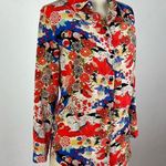 Carven Silk Crane Patterned Button Down Shirt White Size 8 Photo 1