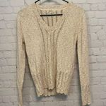 Vintage minimalist British Vogue cream pointelle knit sweater small Tan Photo 8