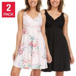Flora Nikrooz NIB  Women's 2-Pack V-Neck Soft Lace Trim Chemise Pink/Black L Photo 1