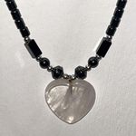 New Hand Crafted Heart Shaped Milky Quartz Stone And Hematite Bead Necklace Black Photo 0