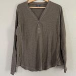 Eddie Bauer  Tan Waffle Knit Top Henley Casual Neutral Long Sleeve Tee XL Photo 0