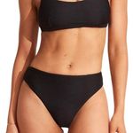 Seafolly High Rise Ribbed Black Bikini bottom Essentials 40609-640 Size 2 NWT Photo 0