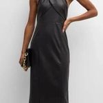 Milly  Women’s Raven Black Vegan Faux Leather Halter Neck Sz 6 Midi Dress BNWT Photo 0