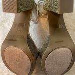 Bamboo Gold metallic glittery felt platform pump high heels with clear buckle straps Photo 7