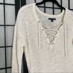 American Eagle AEO  Lace Up Neckline Knitted Sweaterknit Long Sleeves White Small Photo 4