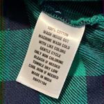 kim rogers  medium women's v-neck blouse plaid blue green button-down roll tab Photo 6