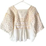 Free People  New Romantics Dolman Sleeve Cream Embroidered Blouse Top Medium Photo 3