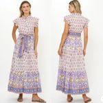 Oliphant Napa Ruffle Collar Button Floral Maxi Dress Purple Size M Photo 1