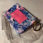 Lilly Pulitzer ID Case in Shade Seekers Coin Wallet Keyring Pink Blue Zipper NW Photo 6