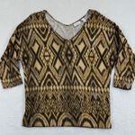 Chico's ‎ Women's Top Size 1 Medium Brown Tan Diamond Geometric Print 3/4 Sleeve Photo 0