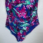 Catalina Women XL Blue Purple Floral One Piece Swimsuit Twist Front Spaghetti Photo 1