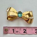 Coro Rose Gold Tone Metal Bow with Turquoise Rhinestones Pin Brooch Blue Photo 3