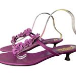 Salvatore Ferragamo Vintage NWOB  Purple Leather Flower Thong Kitten Heel Sandal Photo 4