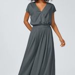 Halara  V Neck Short Sleeve Wide Leg Flowy Waffle Casual Jumpsuit grey SIZE LARGE Photo 0