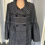 Samuel Dong Black‎ Striped Peplum Bell Sleeve Jacket Black Photo 0