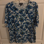 Lands' End  Womens 3X Blue Floral Short Sleeve Supima Cotton Knit Top Photo 0
