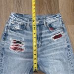 American Eagle  High Rise 90s Boyfriend Distressed Jeans Plaid Patches - 2 Short Photo 8