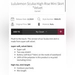 Lululemon NWT Scuba High Rise Velvet Garnet Mini Skirt Size XL Photo 5