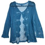 Koret 1X Crochet Knit Pastel Teal Blue Cardigan Sweater Top Boho Beach Whimsy Photo 3