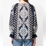 Tory Burch Candice Printed Silk Cotton Blouse in Blue $496 Photo 1