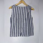beach lunch lounge XS Blue White Stripe Wrap Back Sleeveless Linen‎ Top Photo 1