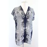 CAbi ✨ Navy Blue Striped Floral Semi Sheer Yacht Sz Medium Navy Tunic Top✨ Photo 1