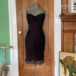 Elie Tahari 100% Silk Red w/Black Overlay Dark Romantic Whimsy Goth Dress 6 Photo 2