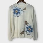 Alfred Dunner  Sweater M White Blue‎ Floral Embroidered Beaded Cottagecore Photo 1