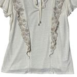 cupio NEW  Linen Blend Ruffle Embroidered Trim Blouse Coastal Feminine Boho XL Photo 3