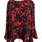 Carmen Marc Valvo  Red and Black Print Blouse with Bell Sleeves NWT Size XL Photo 0
