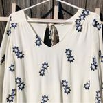 On the Road. White with Blue Flowers Long Sleeved Dress Small Photo 1