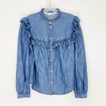 Veronica Beard  Tes Ruffle Chambray Button Up Shirt Indigo Size 10 Medium Photo 2