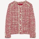 ZARA  Tweed TEXTURED WEAVE CARDIGAN JACKET W/ FRAYED DETAIL w/ Gold Pearl Buttons Photo 13