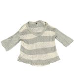 Free People V-Neck Sweater 3/4 Long Sleeve Green Cream Cotton Stripe Block Top M Photo 2