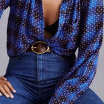 Anthropologie PILCRO Embroidered Plaid Button Up Long Sleeve Blouse Blue Sz S Photo 0