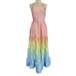 Yumi Kim Sullivan Tiered Maxi Dress Rainbow Ombré Dreamy Shiny Satin Sz M NEW Photo 3