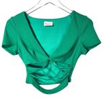 Showpo. x Anthropologie Deep VNeck Criss Cross Straps Ribbed Crop Top in Green Size 4 Photo 8