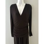 Norma Kamali  Jumpsuit Size M Black Shirred Waist V Neck Wide Leg Cocktail Party Photo 2