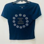 American Eagle  Womens Graphic Baby Tee Size Medium Navy Blue sunflower Photo 0