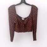 Le lis  Peasant Top Blouse Women's Large Brown Floral Crop Boho Cottage Milkmaid Photo 1