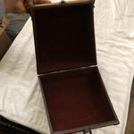 1960s Unique Brown tan vintage hand shoulder bag suitcase with floral pattern and leather details brass hardware Photo 3