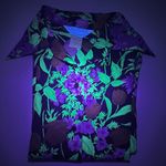 1970s Floral Print Blouse Le Soft Shirt Lady Manhattan Glows in UV Blacklight Orange Size 14 Photo 1