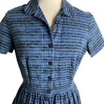 Buttons Sugardale Retro Pinup Shirt Dress L Blue Short Sleeves  Pockets Lined Photo 1