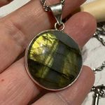 Labradorite Silver Pendant On Stainless Steel Rope Chain Boho Green Photo 3