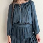 Love Shack Fancy  navy blue mini silk dress raw hem Photo 0