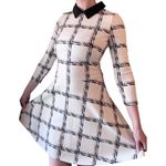 Eliza J Fit & Flare Preppy White Black Plaid Pattern Office work Collar Dress Photo 2