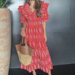ZARA Red And White Dress - Maxi Embroidered Dress Photo 0