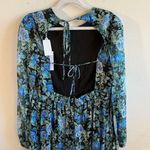 WAYF Dress Blue Floral Print Long Blouson Sleeve Open Back Tiered Midi Sz L NWT Photo 10