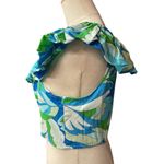 Maeve Women's Floral Ruffle Crop Top Size 1X Smocked Back Blue Green Summer Photo 3