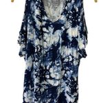Venus  Blue Tie Dye Rayon Blend V Neck Cold Shoulder Short Sleeve Top Womens M Photo 8